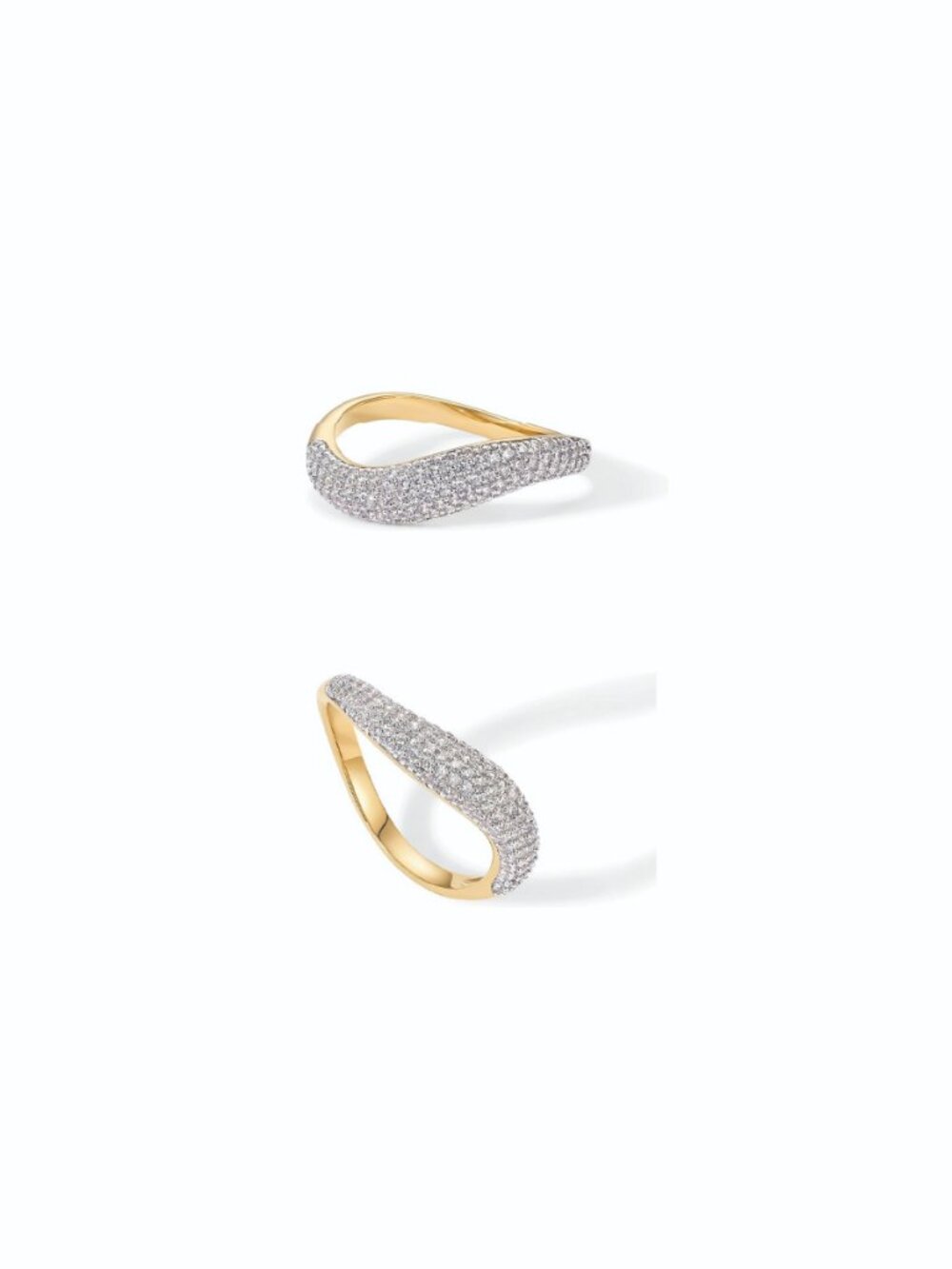 PAVOI 14K Gold Plated Wavy Cubic Zirconia Stackable Ring Twisted Wave Pave sz 7